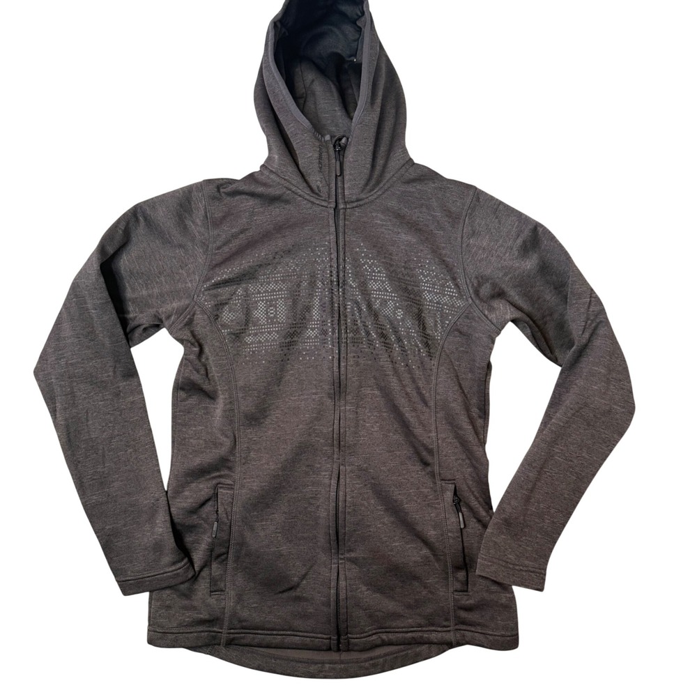 Helly Hansen Full Zip Fleece Hoodie Womens S Charcoal Grey Space Dye Pixel Logo